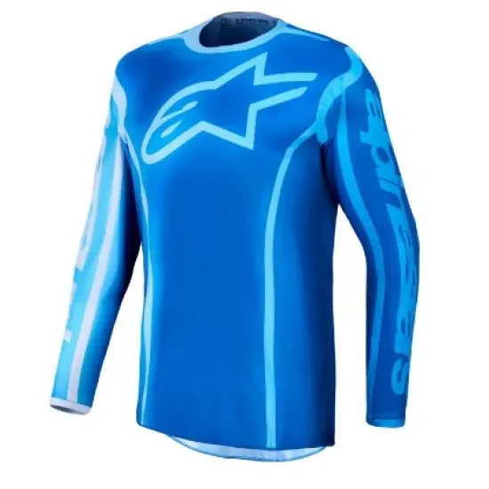 Мотокрос джърси Alpinestars Fluid Kepler в синьо UCLA Blue с контрастен светлосин принт, голям логотип звезда на гърдите и