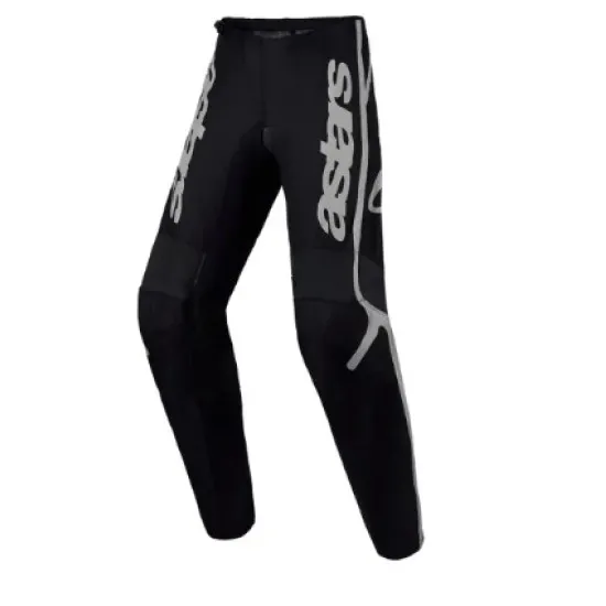 Детски мотокрос брич Alpinestars Fluid Apex V2 в черно с сиви графики на логото по крачолите и подсилени колена