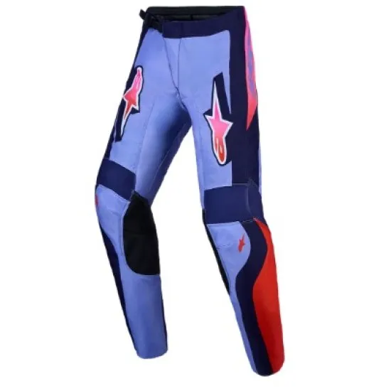 Детски мотокрос брич Alpinestars Fluid Hunt в лилаво, тъмносиньо, червено и розово с логото на Alpinestars и синтетични