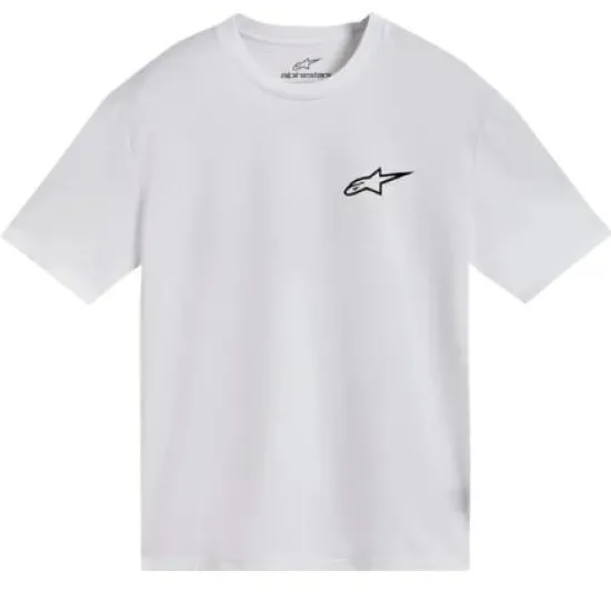 Бяла тениска Alpinestars CSF Combo Back с черно лого на лявата гърда и обло деколте