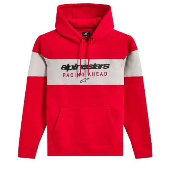 Червен суитшърт Alpinestars PO Cubic с контрастен сив панел, надпис Racing Ahead и лого с паяк на гърдите