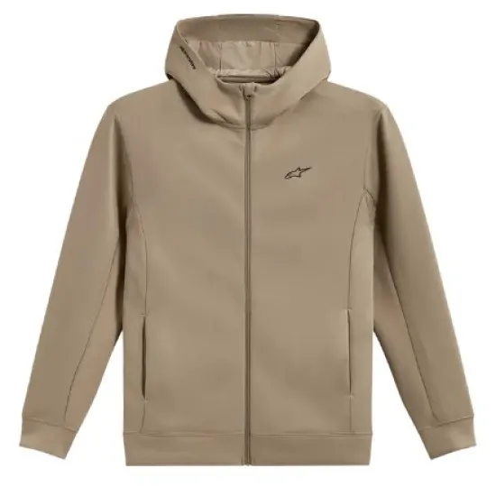 Мото суитшърт Alpinestars Double Face Cypher в пясъчен цвят Putty с качулка, цип по цялата дължина и бродирано лого на