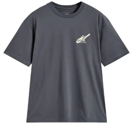 Тъмносива тениска Alpinestars SS CSF Ghost с контурно бяло лого на лявата гръд, oversize кройка и кръгла яка