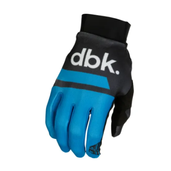 Сини и черни мотокрос ръкавици FLY RACING Pro Lite с бяло лого dbk., перфорирана синя материя и черен маншет