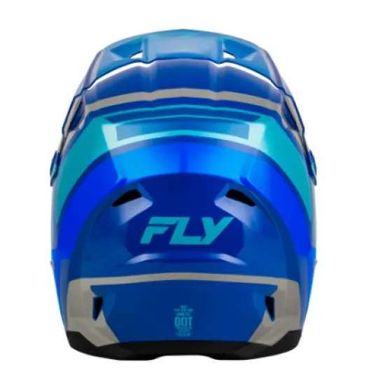 Детска мотокрос каска FLY RACING Kinetic Scrap в синьо, светлосиньо и сиво с удължен визьор и вентилационни отвори, изглед