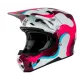 FLY RACING Formula CC Vibe мотокрос каска в бяло, малиново и синьо с камуфлажен графичен дизайн, изпъкнал визьор и