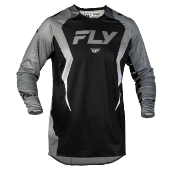 Мотокрос блуза FLY RACING Evolution DST в черно и сиво с перфорации на гърдите и FLY логотип
