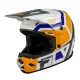 Детска мотокрос каска FLY RACING Kinetic Scrap в бяло, оранжево, синьо и сиво с логото FLY и удължена козирка, изглед