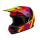 Детска мотокрос каска Fly Racing Kinetic Scrap в червено, жълто-зелено, лилаво и черно с широко козирче и вентилационни