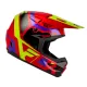 Детска мотокрос каска Fly Racing Kinetic Scrap в червено, жълто-зелено, лилаво и черно с широко козирче и вентилационни