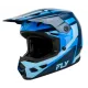 Мотокрос каска FLY Racing Kinetic Sync в тъмносиньо и синьо с козирка, гумена носна защита и лого FLY на устната зона
