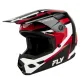 FLY Racing Kinetic Sync мотокрос каска в черно, червено и бяло - страничен изглед с козирка и FLY лого, изглед отзад и