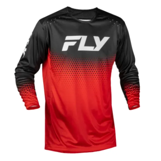 Мотокрос блуза FLY Racing Rayce Sonar в червено и черно с хексагонален соnar печат и мрежеста вентилация на гърдите