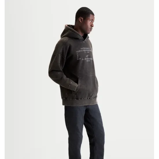Тъмносив оувърсайзд суичър Alpinestars с snow-wash ефект, бродирана кръгова мото графика отпред и подплатена качулка