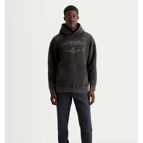 Тъмносив оувърсайзд суичър Alpinestars с snow-wash ефект, бродирана кръгова мото графика отпред и подплатена качулка