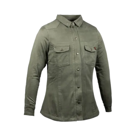 Дамска мото риза JOHN DOE MOTOSHIRT OLIVE, XTM-Fiber® подплата, защитни протектори