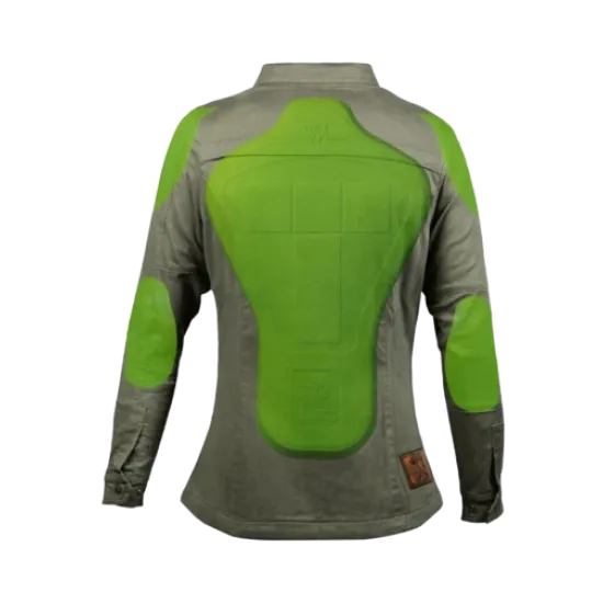 Дамска мото риза JOHN DOE MOTOSHIRT OLIVE, XTM-Fiber® подплата, защитни протектори