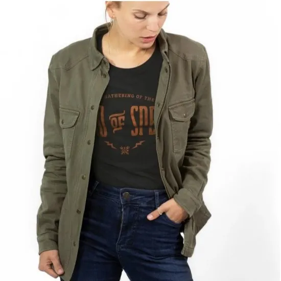 Дамска мото риза JOHN DOE MOTOSHIRT OLIVE, XTM-Fiber® подплата, защитни протектори