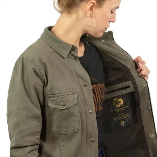 Дамска мото риза JOHN DOE MOTOSHIRT OLIVE, XTM-Fiber® подплата, защитни протектори