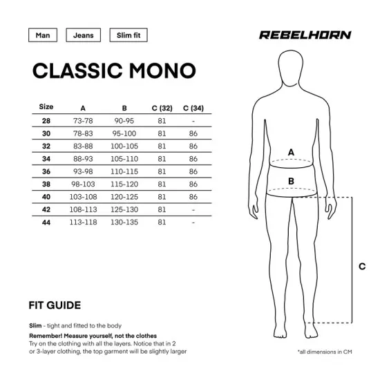 Мъжки черни мото дънки Rebelhorn Classic Mono JP с monolayer технология и Level 2 протектори