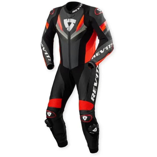 Цял кожен мото екип REV'IT! Quantum 3 - Anthracite Neon Red, висококачествена защита и спортен стил