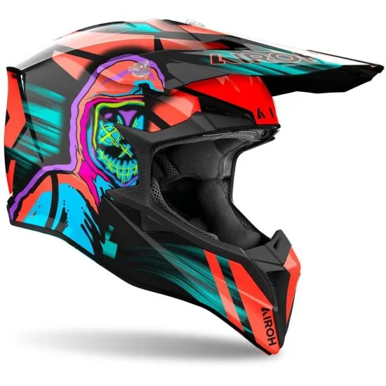 Мотокрос каска AIROH WRAAAP CYBER ORANGE/BLUE - каска с HRT черупка и агресивен дизайн