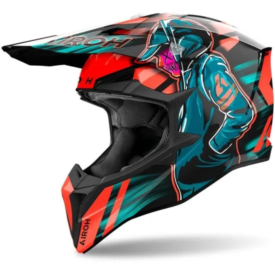 Мотокрос каска AIROH WRAAAP CYBER ORANGE/BLUE - каска с HRT черупка и агресивен дизайн