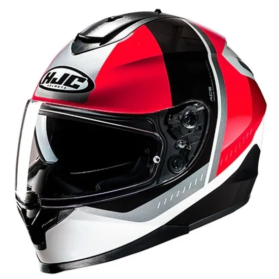 Каска HJC C70N ALIA BLACK/WHITE/RED - поликарбонатна каска с вградени слънчеви очила и свалящ се Supercool™ интериор