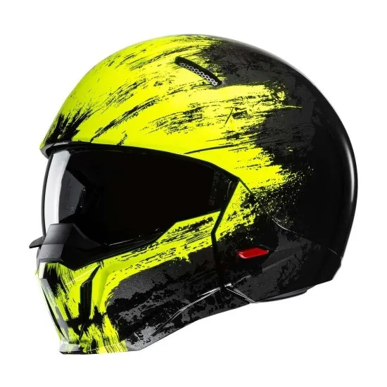 Каска HJC i20 FURIA BLACK/NEON YELLOW - street fighter стил с поликарбонатна конструкция и сваляща се маска