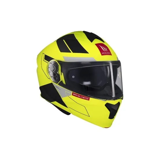 Отваряема каска MT Genesis Talo C3 Matt Yellow Fluo с вграден слънчев визьор и възможност за комуникационна система