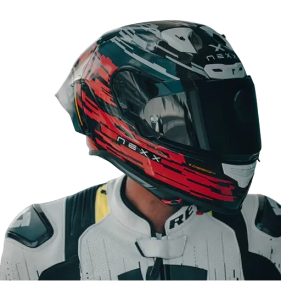Каска NEXX X.R3R GLITCH RACER RED WHITE, аеродинамична, високотехнологична
