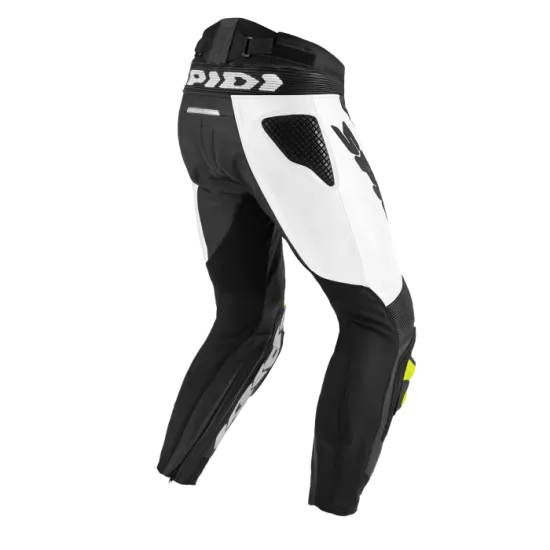 Кожен мото панталон SPIDI RR PRO WARRIOR BLACK/FLUO с военни протектори и микрометрично управление