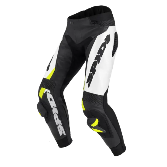 Кожен мото панталон SPIDI RR PRO WARRIOR BLACK/FLUO с военни протектори и микрометрично управление