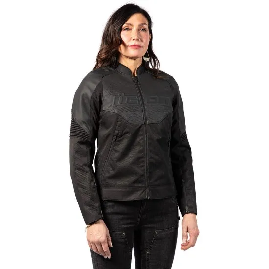 Дамско мото яке ICON Women's Overlord3 CE Leather BLACK – Черно кожено яке