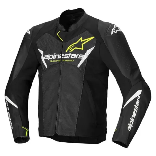 Кожено мото яке ALPINESTARS Faster v3 Airflow BLK/WHT/YW с протектори DFS GP Lite и Nucleon Flex Plus
