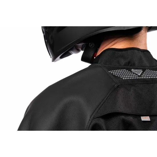 Мото яке ICON MESH AF LEATHER CE BLACK с D3O® протектори и мрежеста подплата