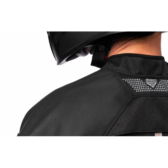 Червено мото яке ICON MESH AF LEATHER CE RD с D3O® протектори и мрежеста подплата