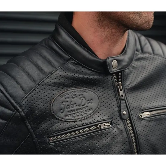 Кожено яке JOHN DOE Storm Perforated Leather BLACK, перфорирана кожа, включени протектори