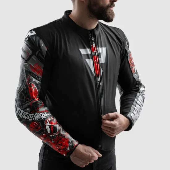 Кожено мото яке Rebelhorn Vandal 2 Cruze Black Dark Grey Red – спортно яке с AAA защита и Level 2 протектори