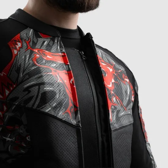 Кожено мото яке Rebelhorn Vandal 2 Cruze Black Dark Grey Red – спортно яке с AAA защита и Level 2 протектори