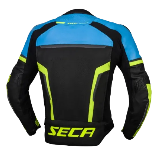 Кожено мото яке SECA HOOLIGAN BLUE/FLUO YELLOW с D3O® протектори и вентилационни панели