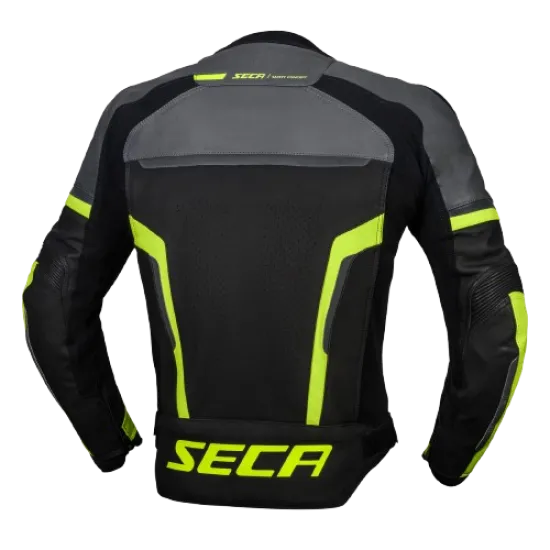 Кожено мото яке SECA HOOLIGAN TITANIUM/FLUO YELLOW с D3O® протектори и светлоотразителни елементи