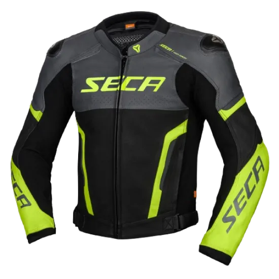 Кожено мото яке SECA HOOLIGAN TITANIUM/FLUO YELLOW с D3O® протектори и светлоотразителни елементи