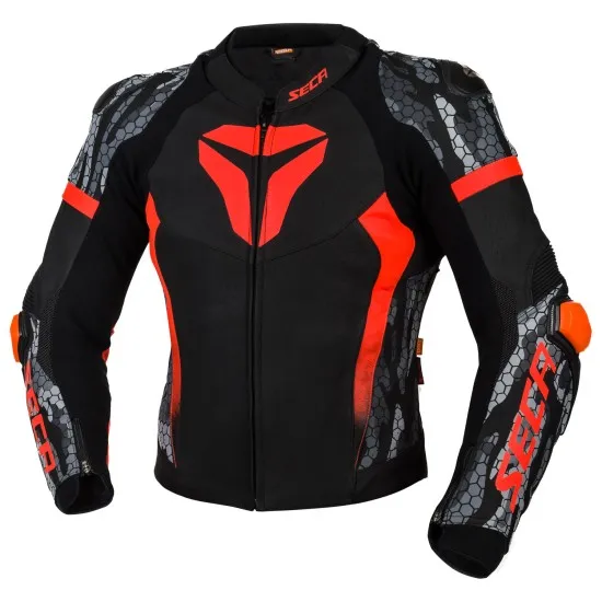 Мото яке SECA SRS II FLUO RED/CAMO с D3O® протектори и аеродинамична гърбица