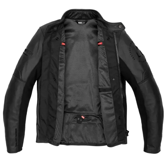 Кожено мото яке SPIDI Genesis Black с Warrior Lite протектори и биволска кожа