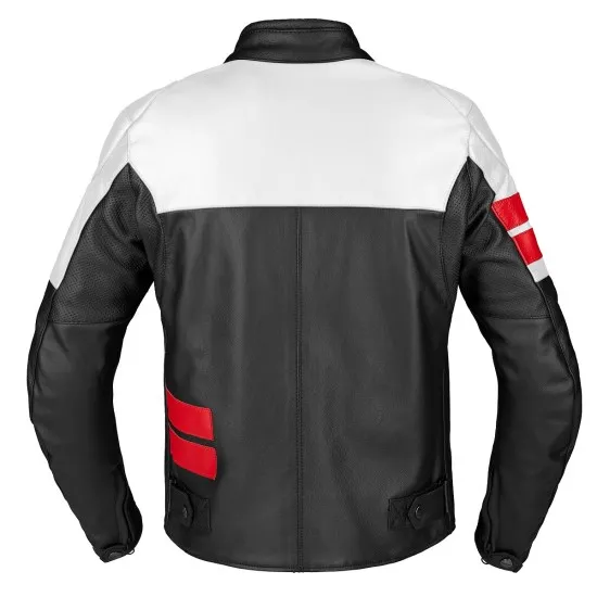 Кожено мото яке SPIDI ROAR WHITE/RED/BLACK – спортно яке с Warrior Lite протектори и регулируема талия