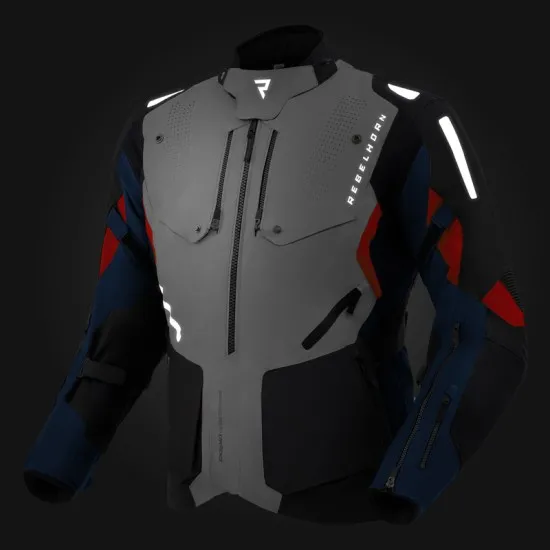 Текстилно мото яке Rebelhorn Hiker 4 Light Grey Blue Red с HydraShield мембрана и CE Level 2 протектори