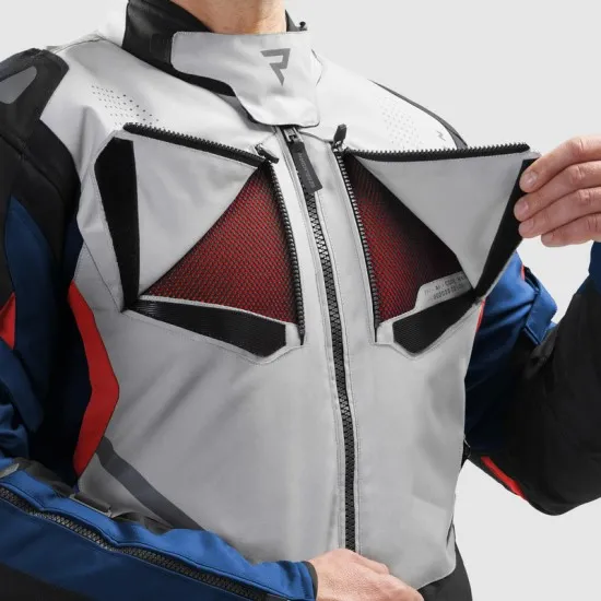Текстилно мото яке Rebelhorn Hiker 4 Light Grey Blue Red с HydraShield мембрана и CE Level 2 протектори