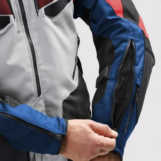 Текстилно мото яке Rebelhorn Hiker 4 Light Grey Blue Red с HydraShield мембрана и CE Level 2 протектори