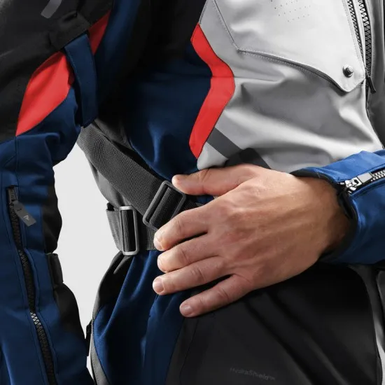 Текстилно мото яке Rebelhorn Hiker 4 Light Grey Blue Red с HydraShield мембрана и CE Level 2 протектори